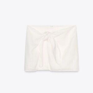 Zara linen White Tie-Front Mini Skirt